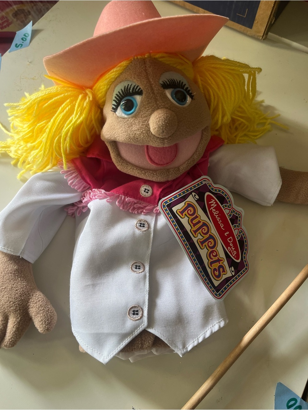 Melissa & Doug Yellow-Haired Cowgirl Hand Puppet with Blue Eyes